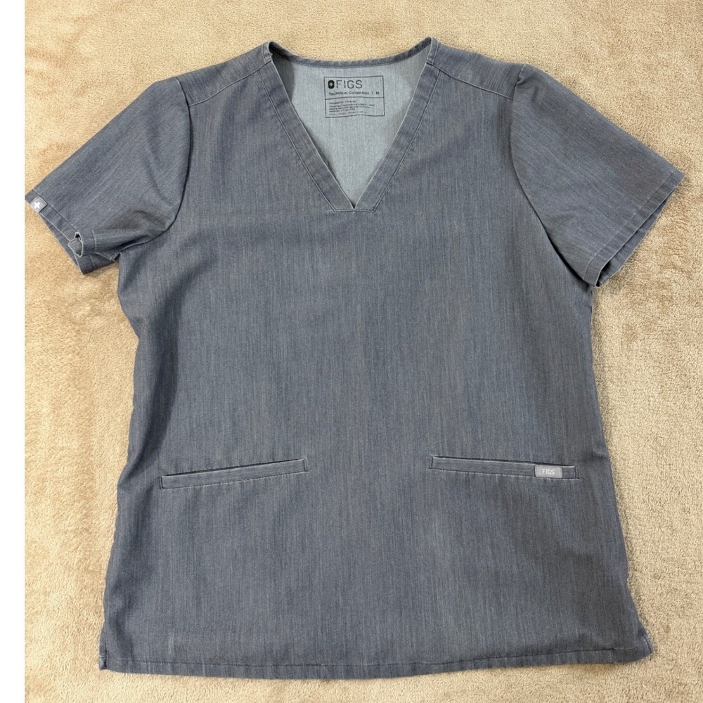 FIGS Technical Collection Casma Three-Pocket Scrub Top Womens M Gray Stretch EUC